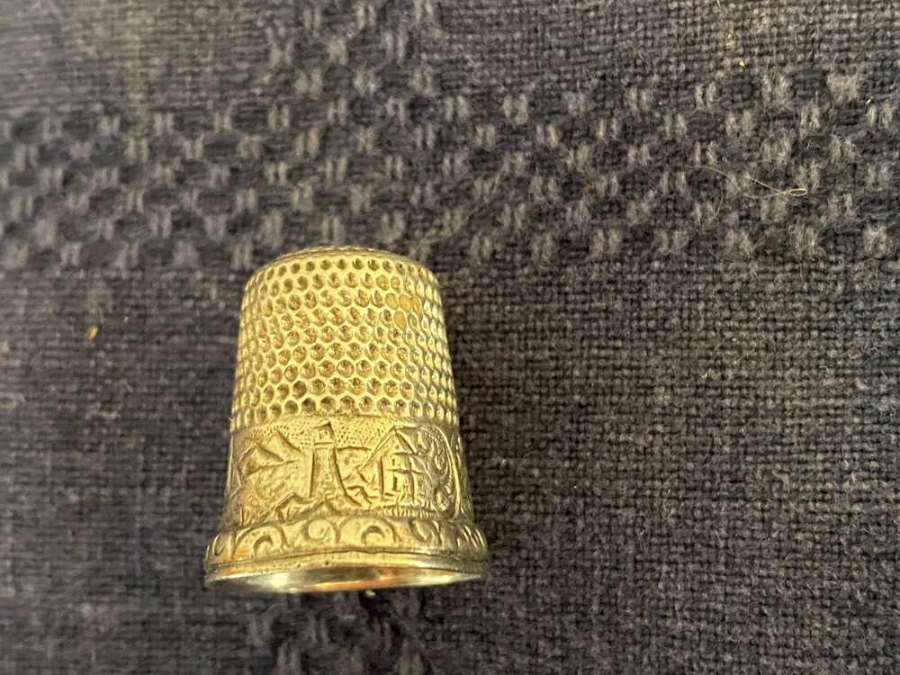 Antique Victorian Sterling Silver Thimble Lighthouse Ocean Theme Size 9