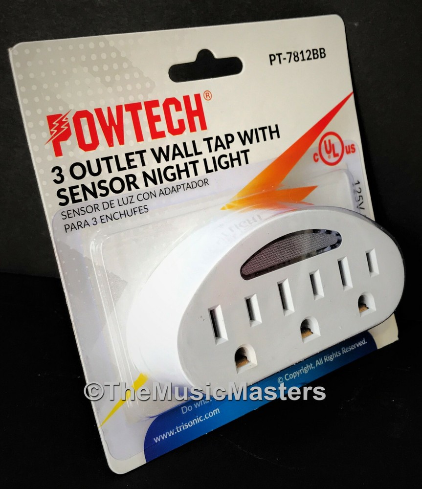 2X Sensor LED Light 3 Outlet Wall Plug Electric Adapter Power Splitter UL Listed