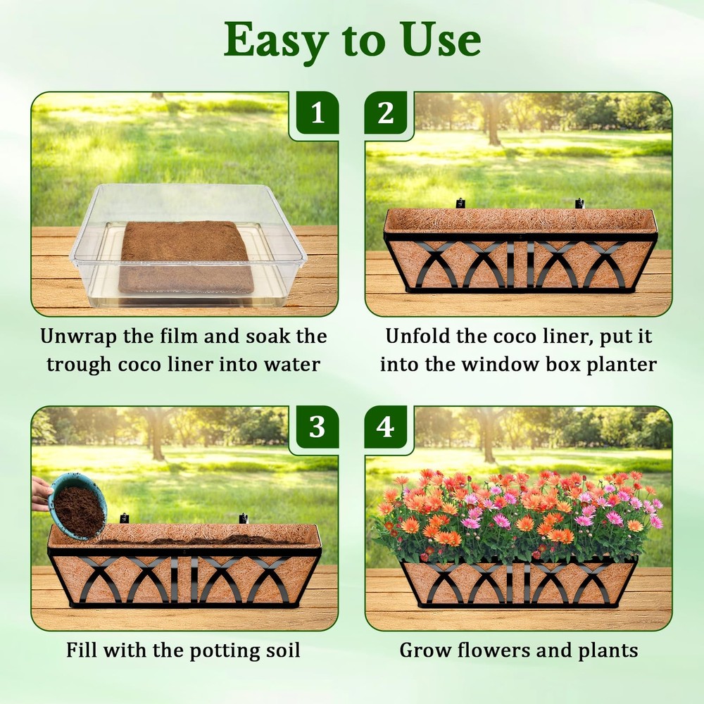 2 Pack 24 Inch Window Box Liners, Pre-Formed Coco Fiber Replacement Liner, Na...
