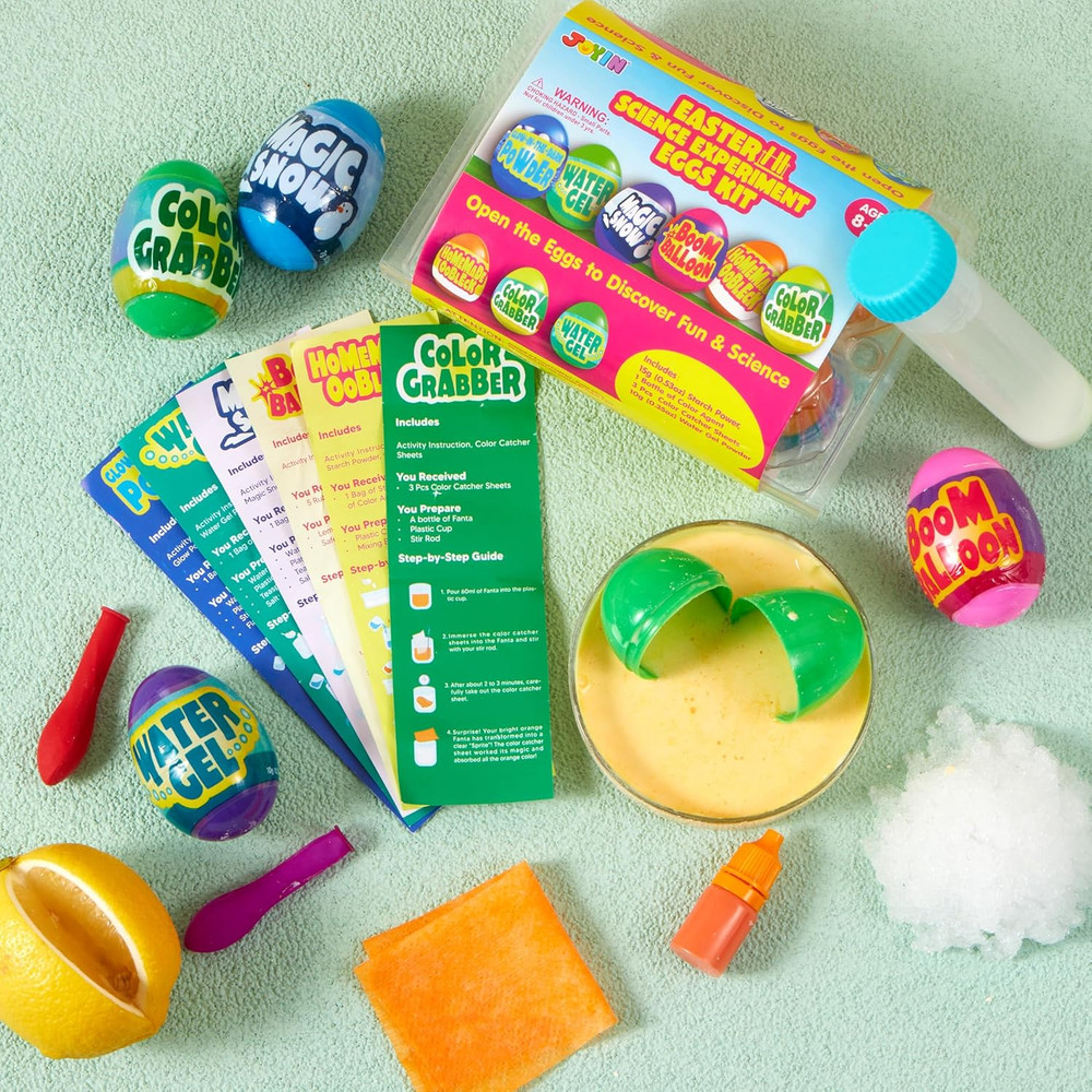 6Pcs Prefilled Easter Eggs with Toys, Plastic Eggs with Science Experiment, Bask