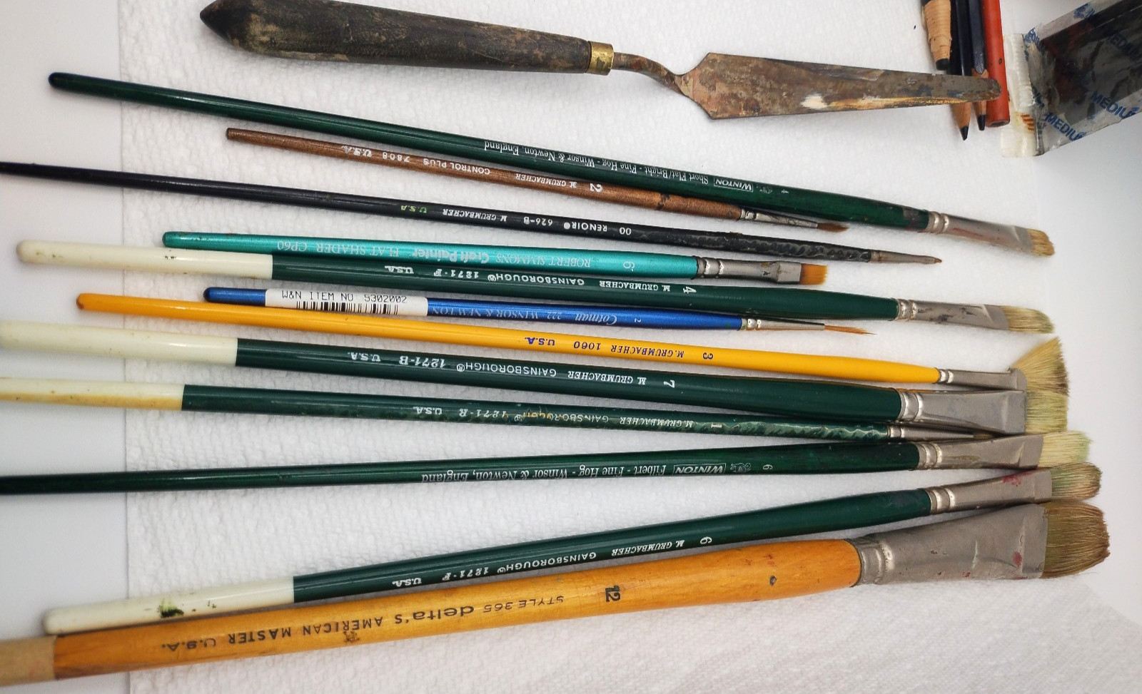 Paint & Brush Artist Lot Oil Grumbacher Pastels Charcoal Winton Fine Hog Vintage