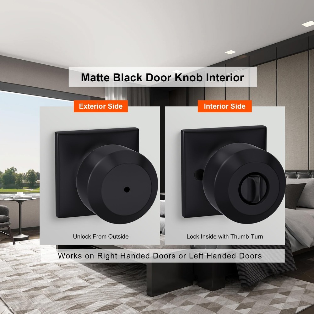 Haidms 6 Pack Black Door Knobs Interior, Privacy -6 Pack, Matte