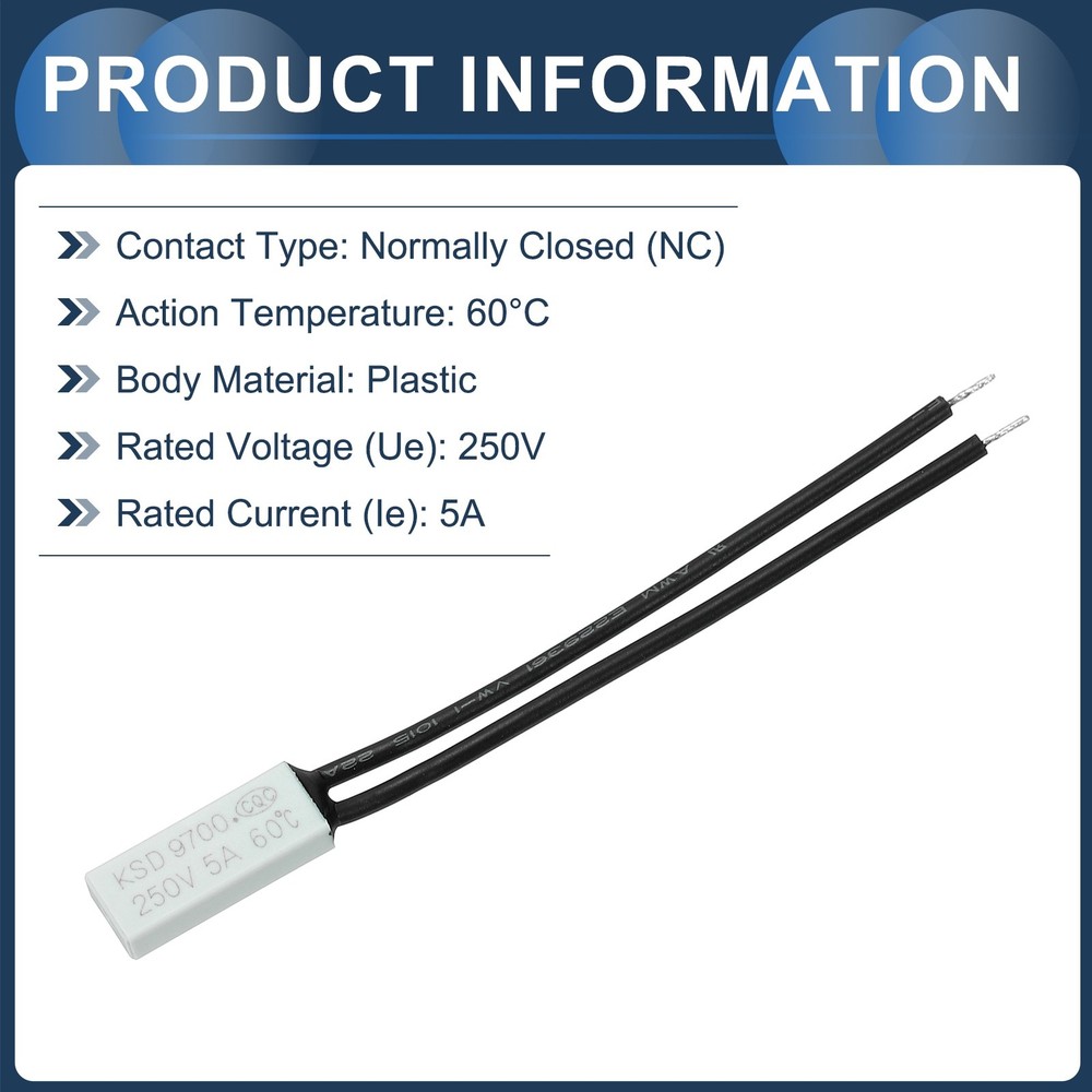 4pcs KSD9700 Thermostat, 60℃ N.C 5A Plastic Temperature Control Switch