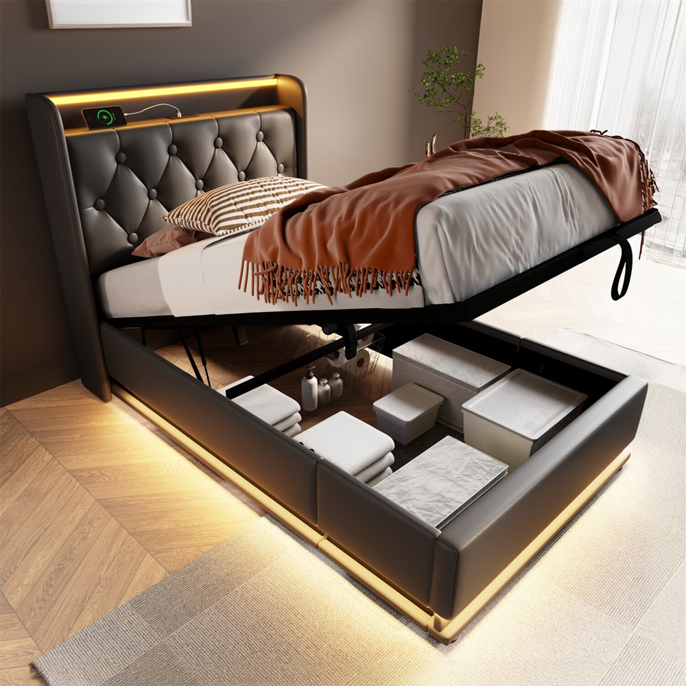 Twin/Full/Queen/King Size Upholstered Platform Bed w/ Hydraulic Storage System