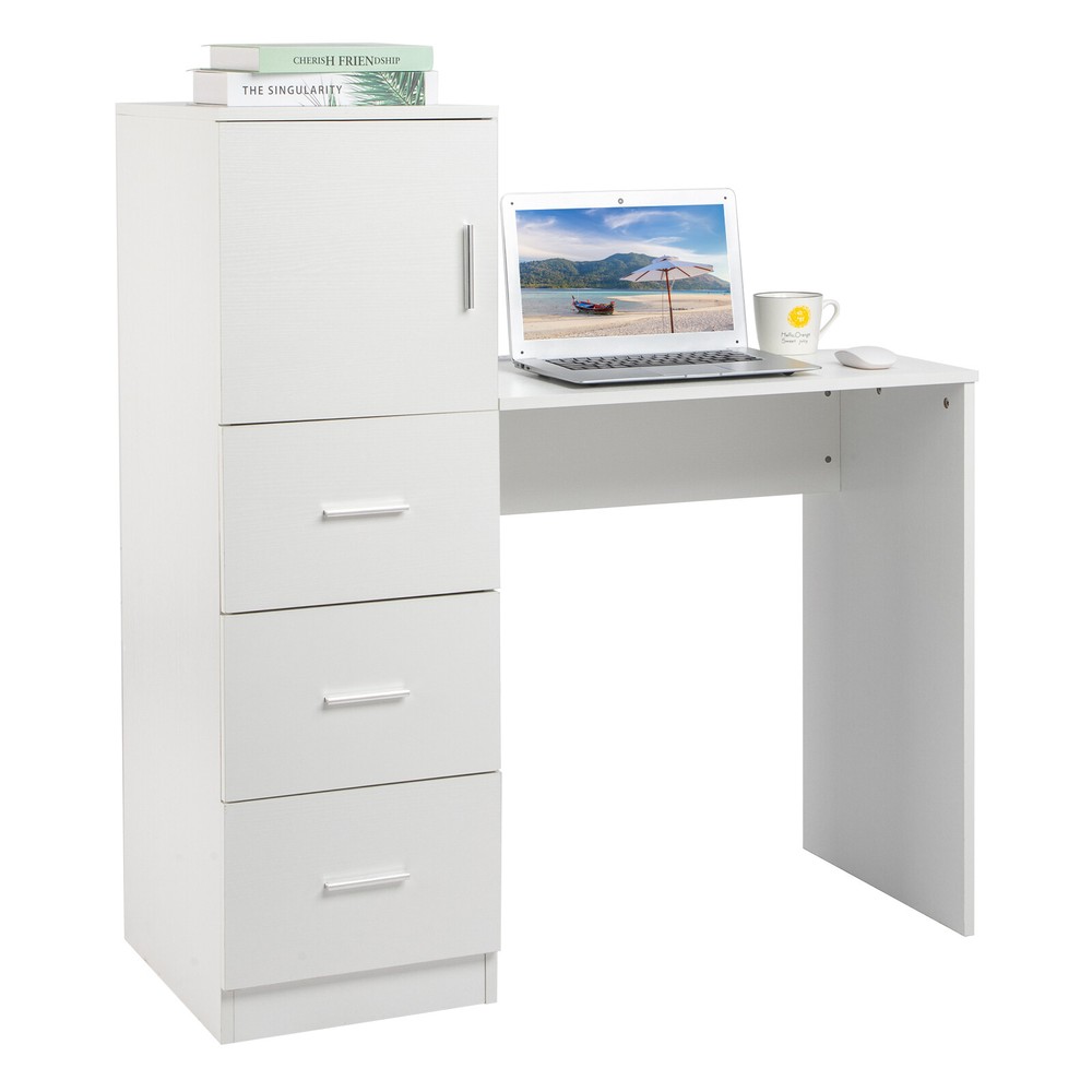 White embossed chipboard computer desk with 2 power sockets