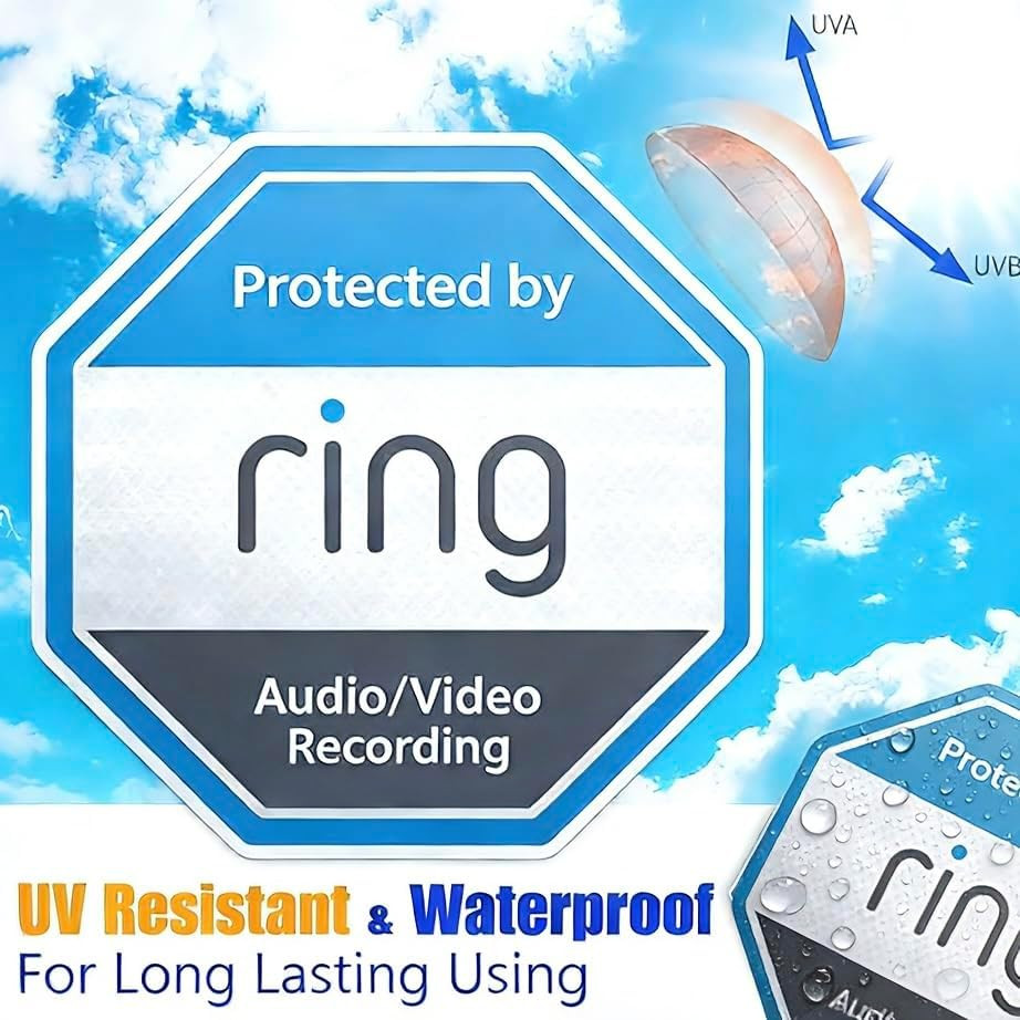 12 Pack Ring Security Stickers，Double Sided HD Printed Waterproof Security Decal