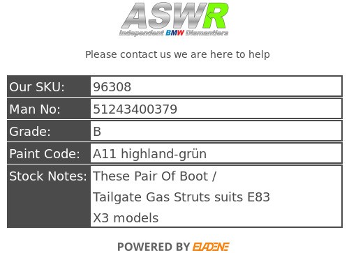 BMW Boot Tailgate Strut Pair E83 X3 51243400379