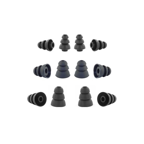 triple flange ear tips, trilevel earphone tips, replacement earbud tips - 6 pair