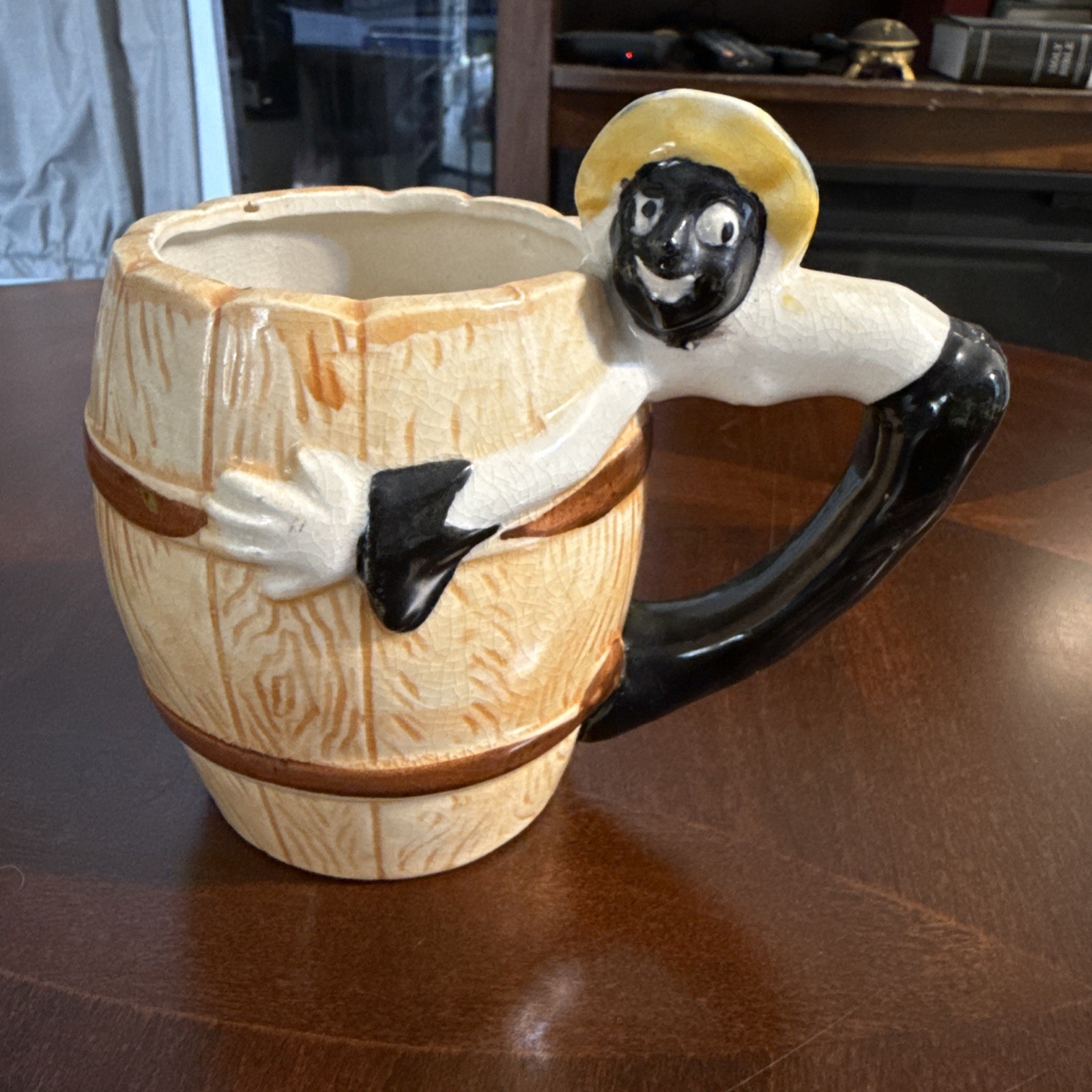 Vintage Hand Painted Black Memorabilia Barrel Mug Made in Japan