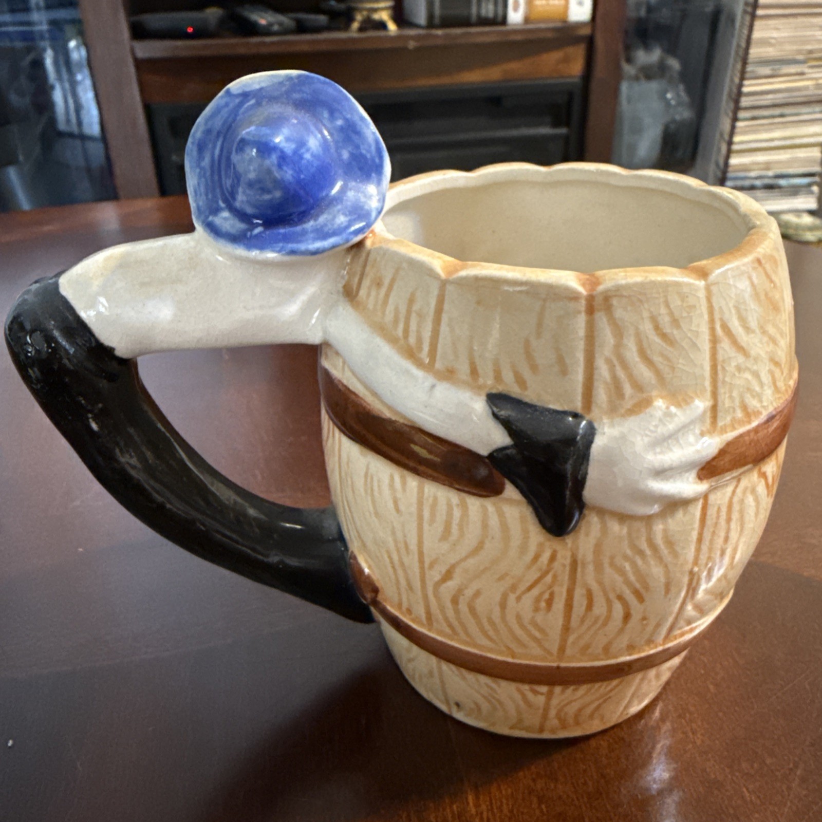 Vintage Hand Painted Black Memorabilia Barrel Mug Made in Japan