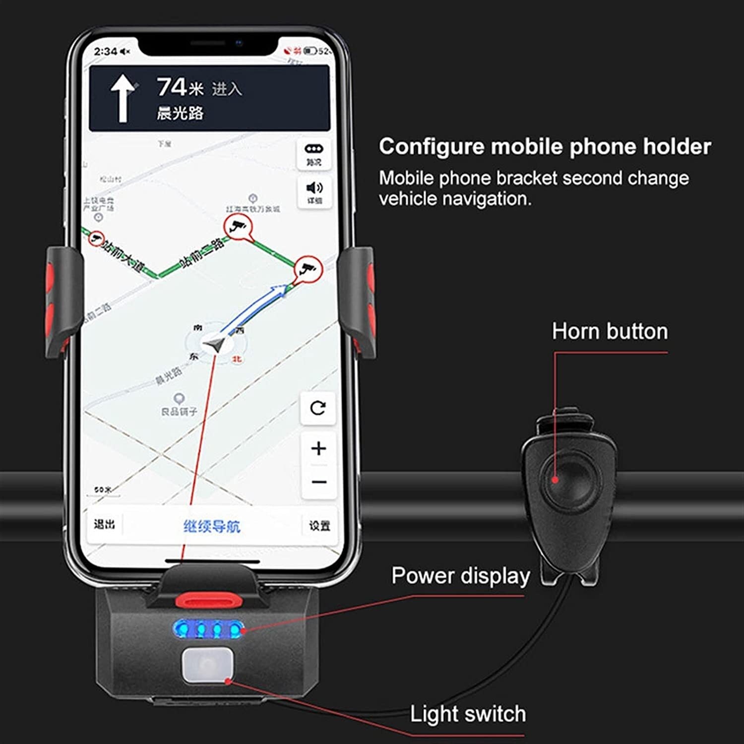 40000LM USB Rechargeable LED Cycle Bike Headlight Phone Holder With Power Bank
