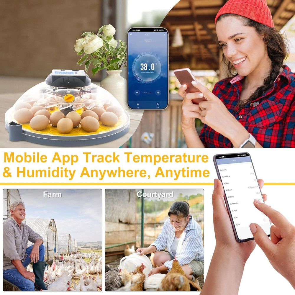 Smart 12‑Egg Incubator with Auto-Turn, Temp/Humidity Control & App/Bluetooth