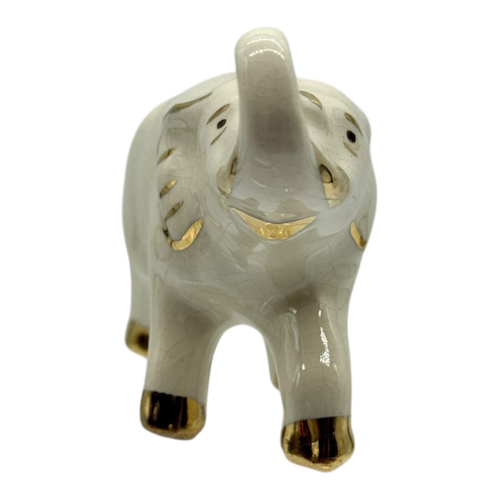 Vintage Ceramic Elephant Figurine Gold Accents Lucky Up Trunk Decor