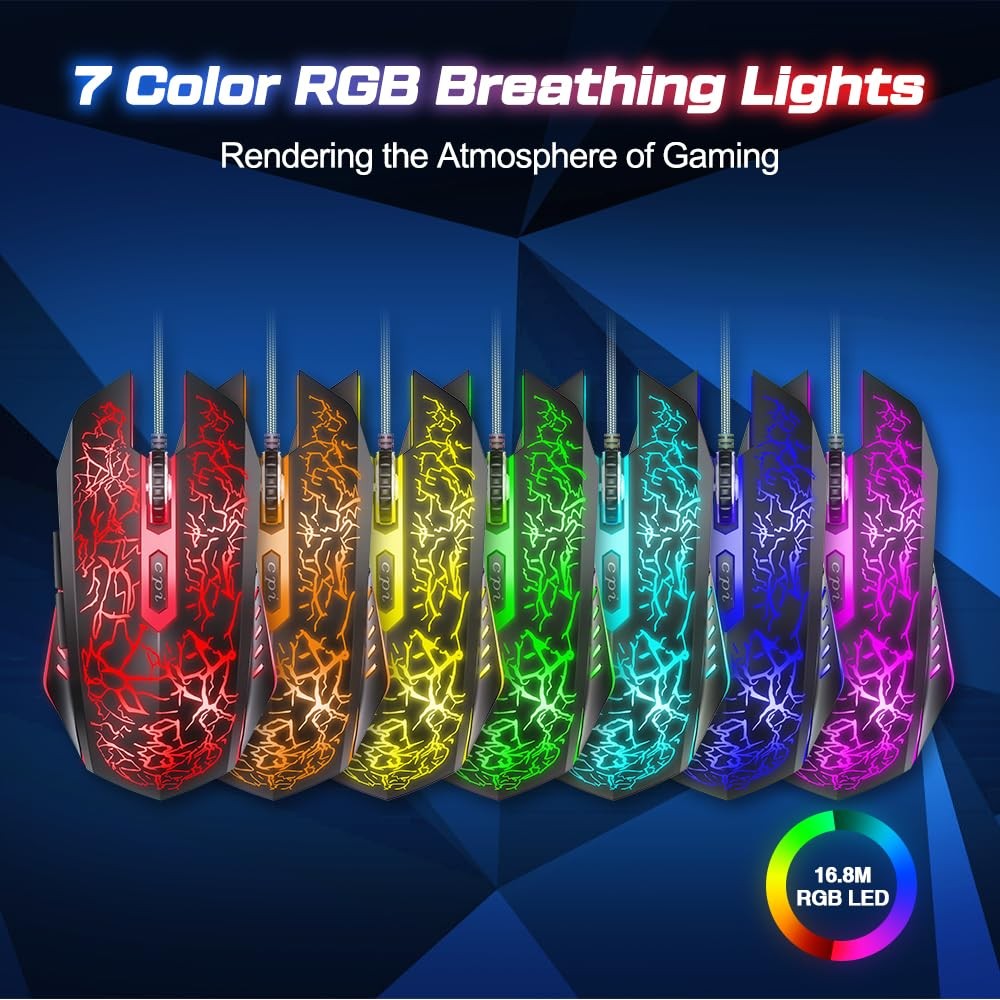 VersionTECH. Wired Gaming Mouse, Computer Mouse Ergonomic Mice with 7 LED Lig...