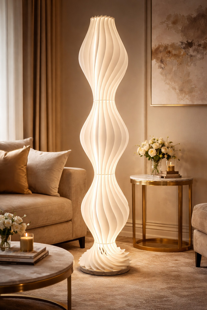 65" Dimmable Floor Lamp with Remote Control | Modern Wavy LED Standing Light
