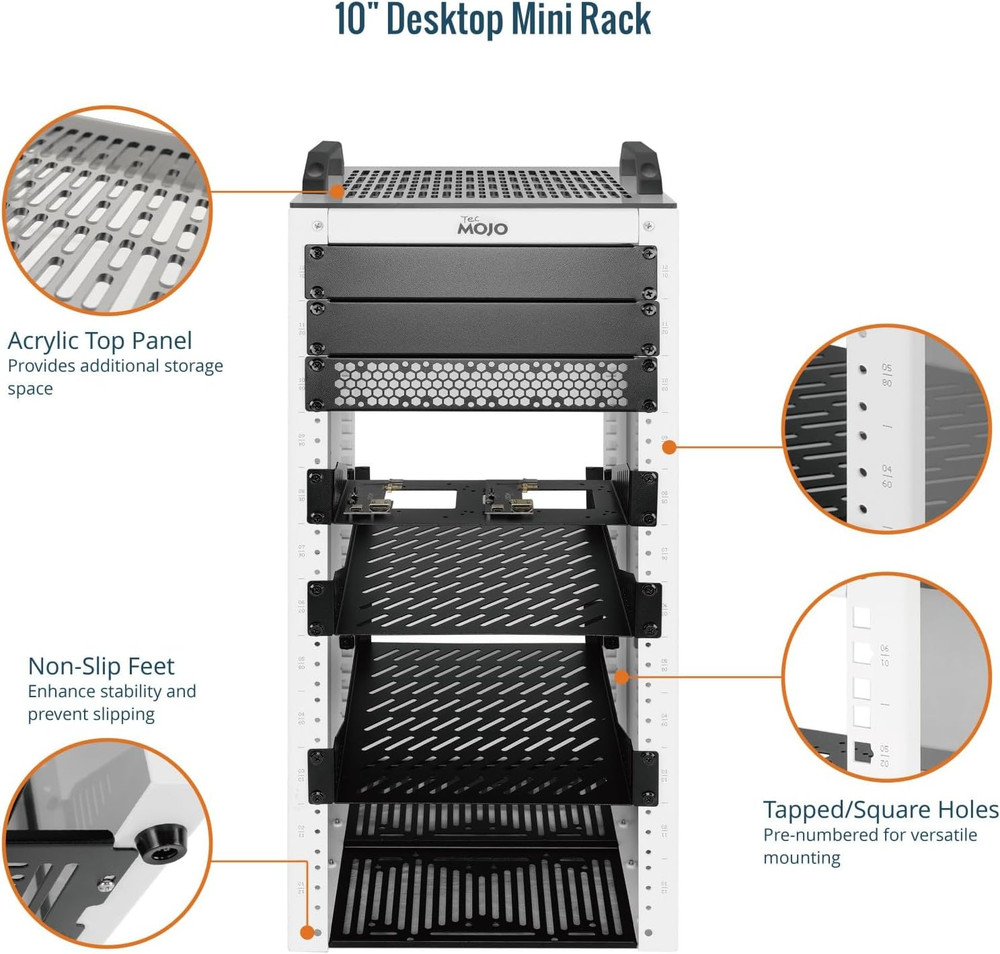 Compact 12U Mini Network Rack with Translucent Panels & Top Handles, White