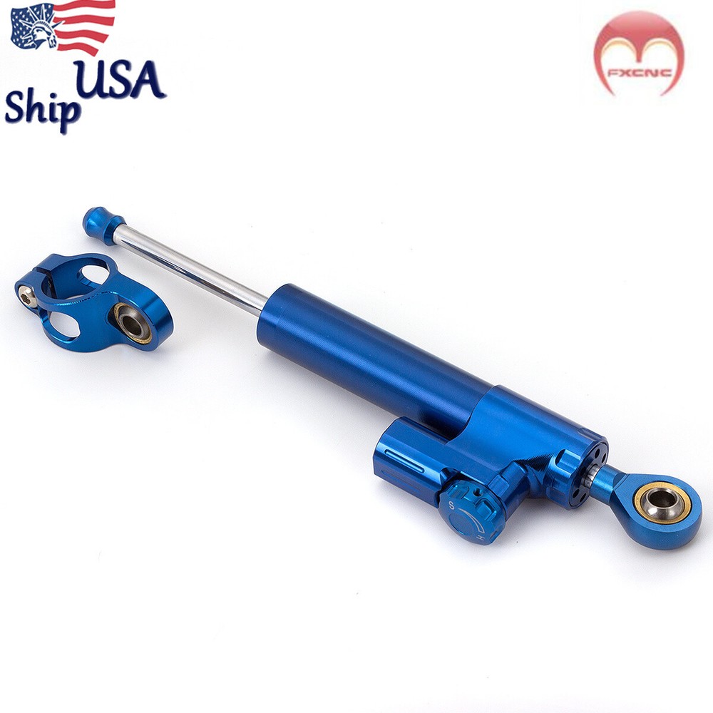 Motorcycle Steering Damper Stabilizer Adjustable Blue Bar Universal