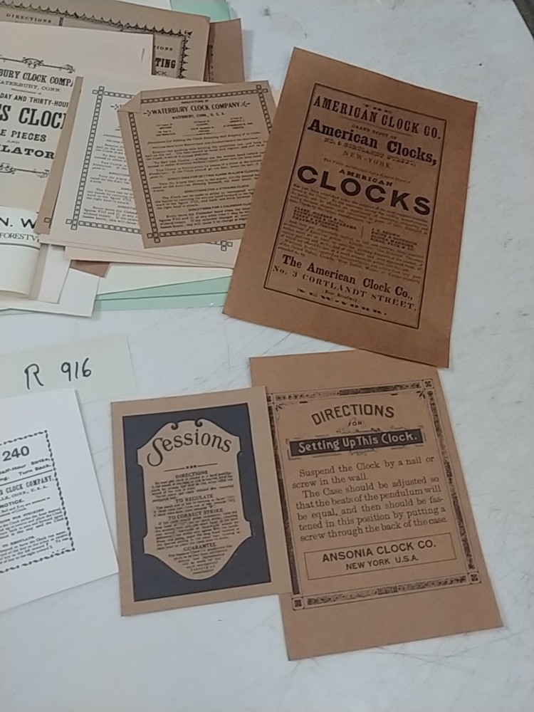Restoration Replacement Paper Clock Labels & CLOCK DIRECTIONS