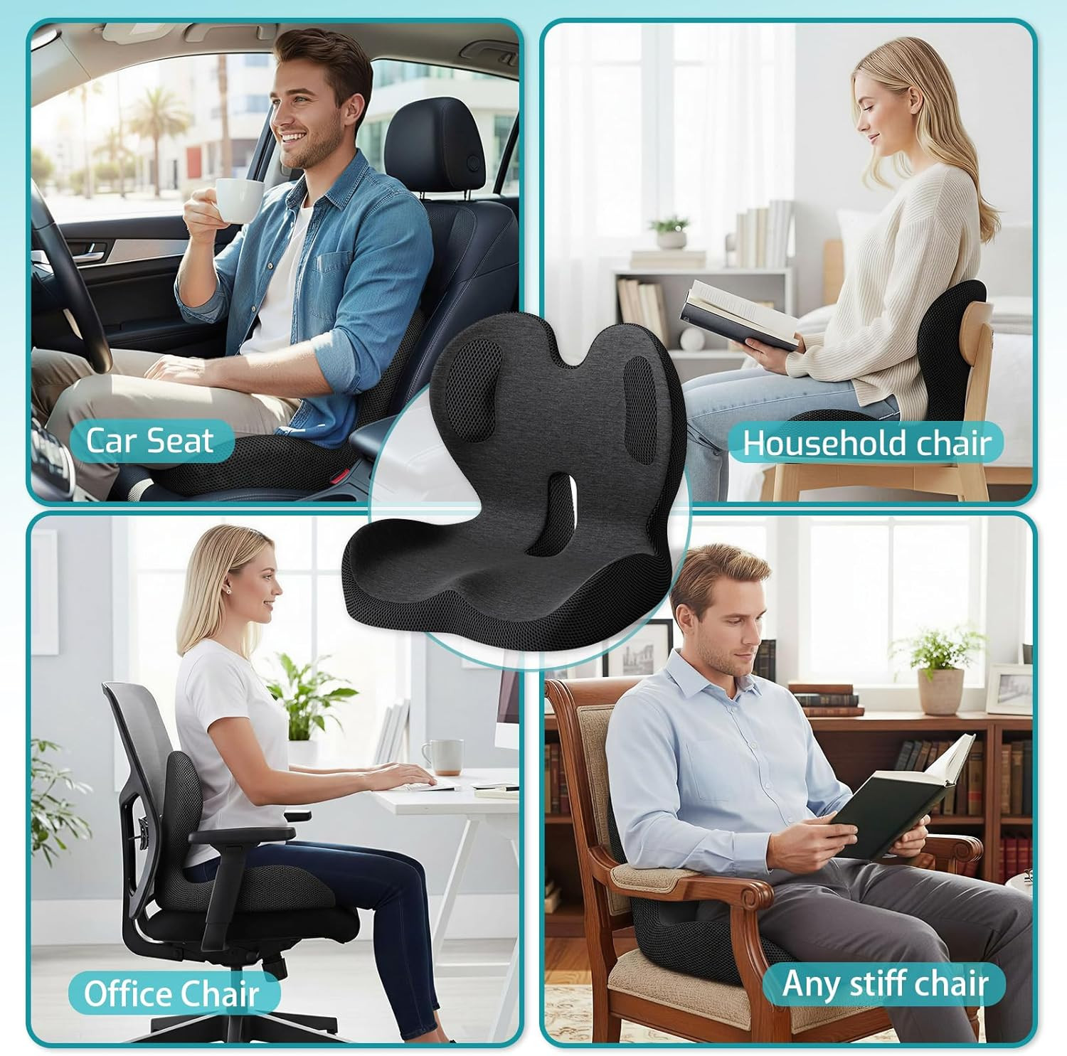 Memory Foam Seat Cushion,Office Chair Cushion with Lumbar Support,L-Shape Ergono