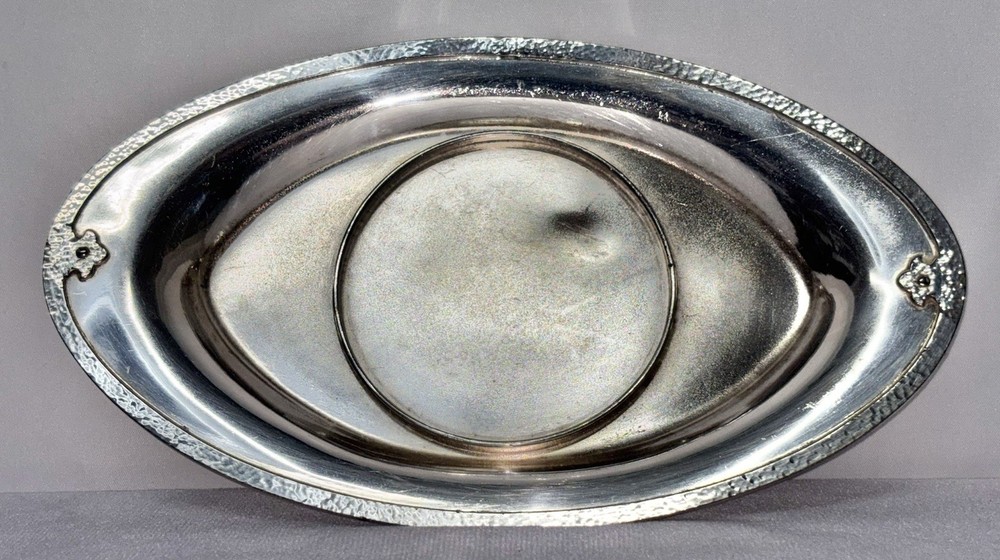 Vintage Superior Silver Plate Co Hammered Trim Gravy Boat TRAY ONLY Model 7015