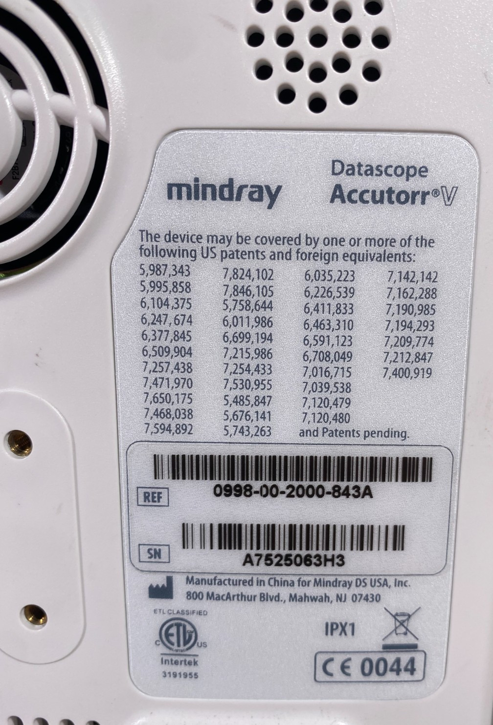 Mindray Datascope Accutorr V Vital Signs Monitor NIBP SpO2 Temp Patient Monitor