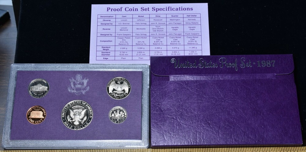 1987-S U.S. Mint Proof Set 5 Coins - Pristine Hand Picked Set
