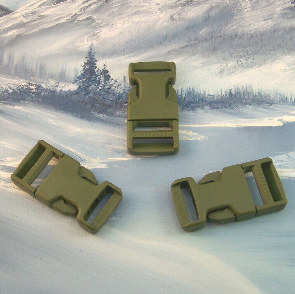 OLIVE DRAB QUICK RELEASE BUCKLE FOR 1" WEBBING ~ OD ~ 3 PACK ~ US Mfg