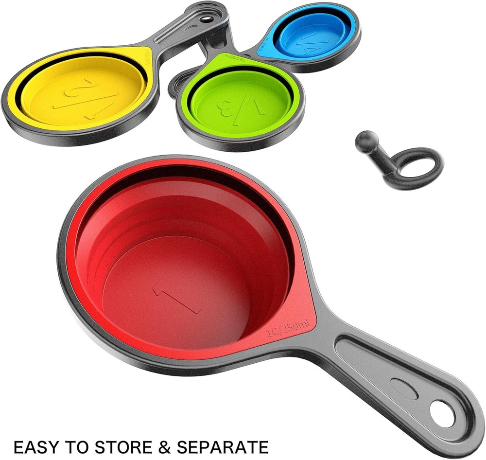 Kaptron Tools Spoons and Collapsible Measuring Cups Set 8 Pieces, Multiple Sizes