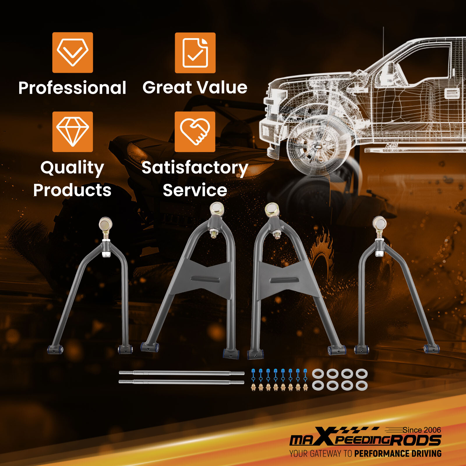 Fully Adjustable A-Arms +2.5 +1 for Honda TRX 450R TRX450R All Year Sportrax 450