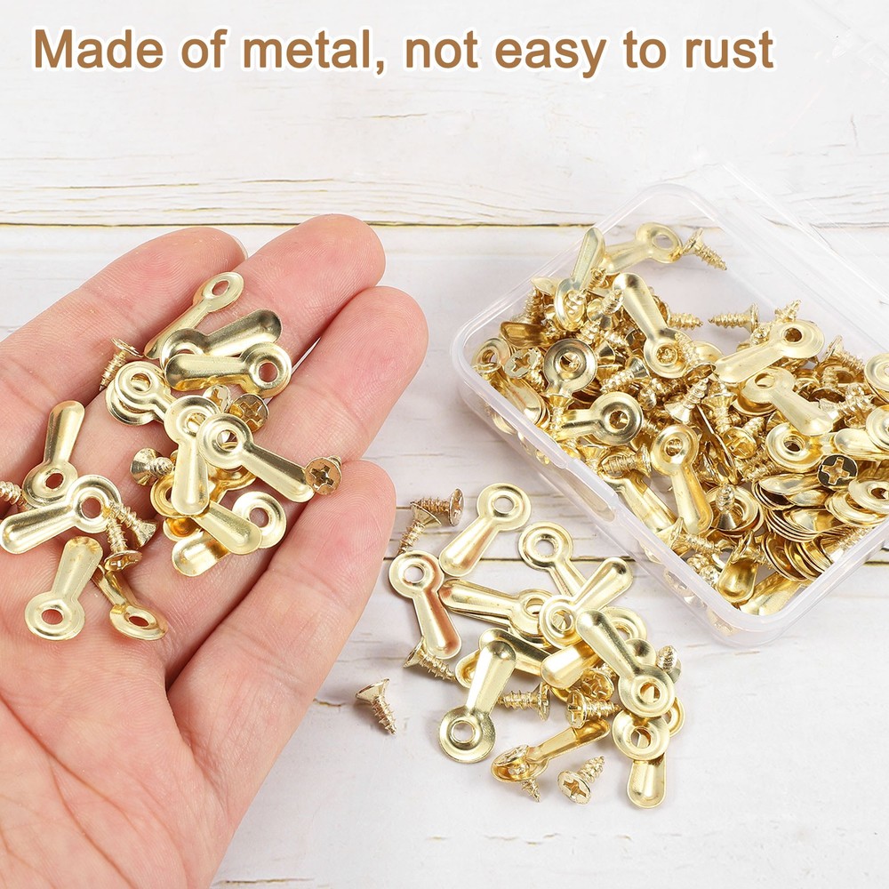 100Pcs Picture Frame Turn Button, Frame Backing Fastener with Screws, Gold