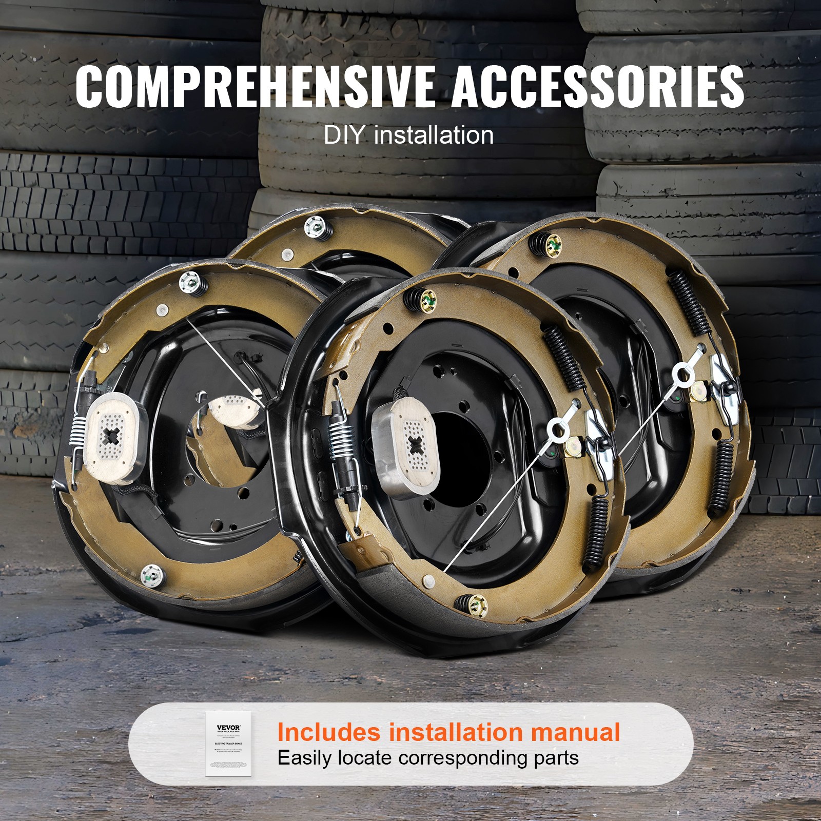 VEVOR Electric Trailer Brake 12" x 2" Self-Adjusting Assembly 2 Pairs 7000 lbs