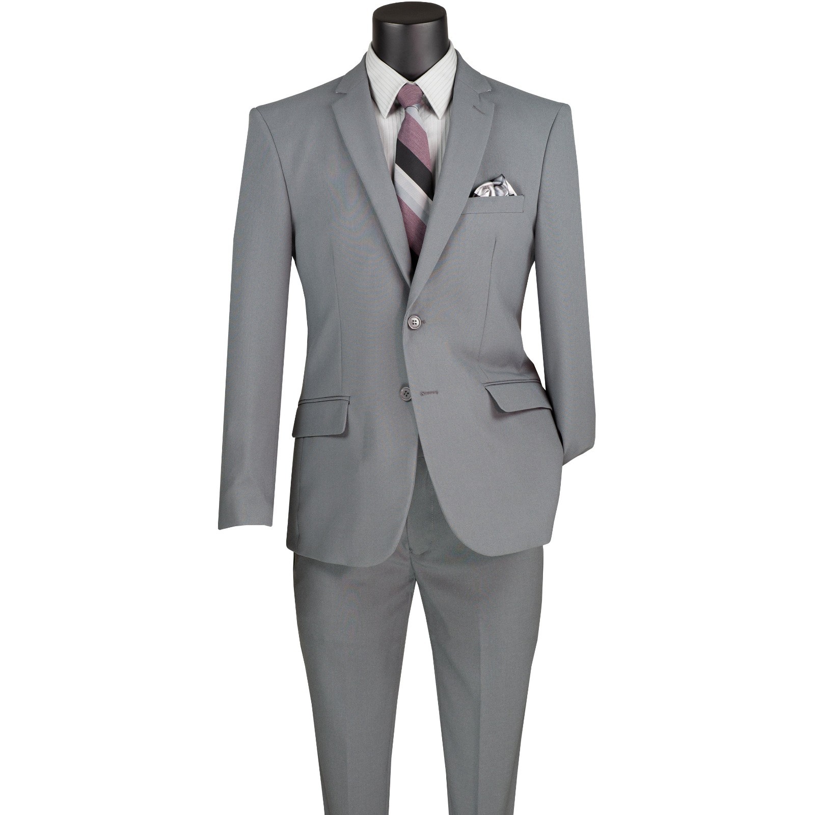 Vinci Men's Regular Fit 2-Piece Solid Color Suit Medium Gray
