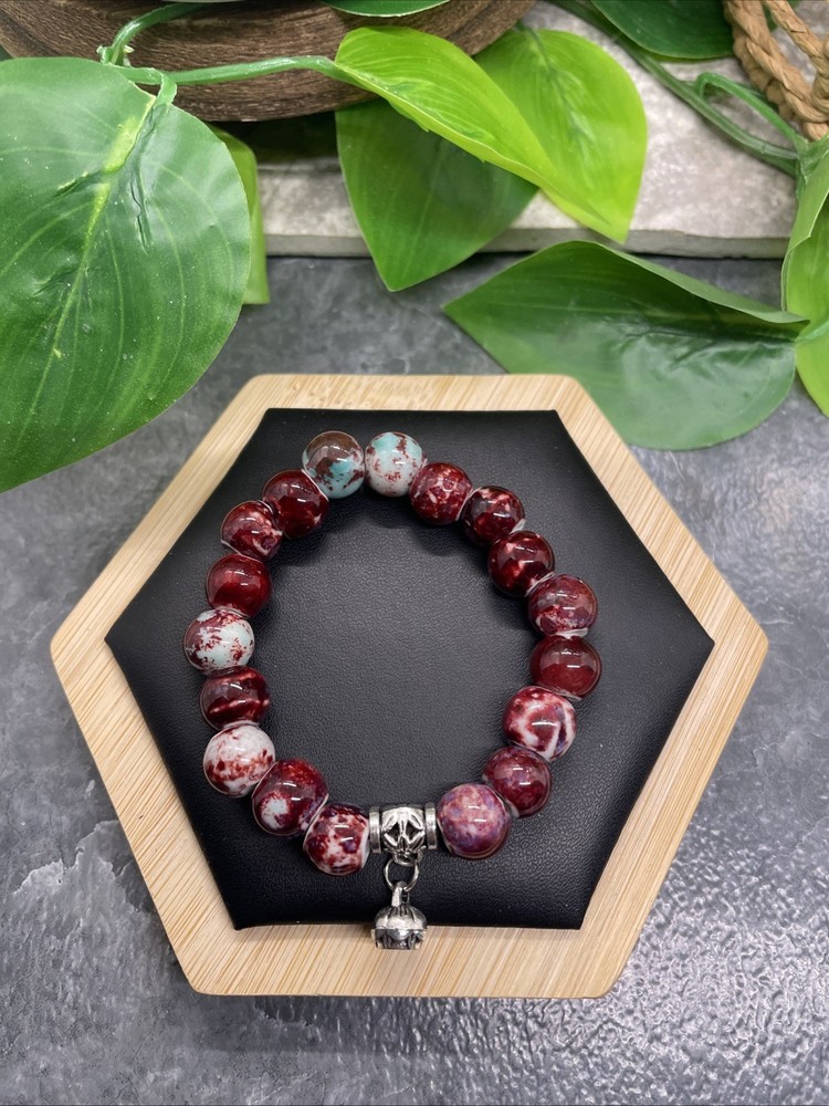 Handmade Ceramic Bead Beaded Stackable 6” Plus Stretch Bracelet New B339