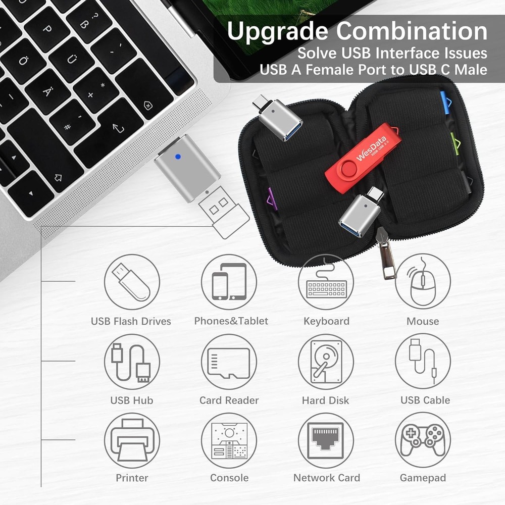 5 Pack 64GB USB Flash Drives & 2 USB C Adapters - Elegant Data Storage Solution