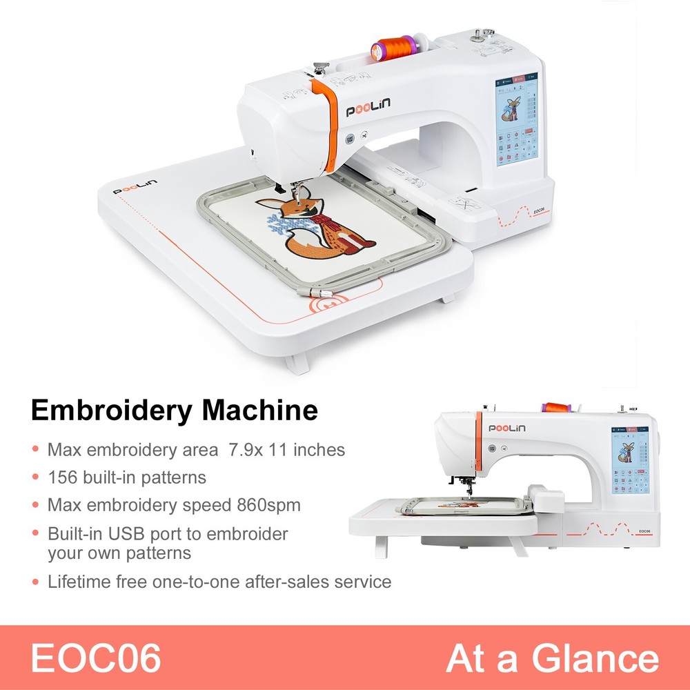 Poolin EOC06 Embroidery Machine Computerized with thread&bobbins&stabilizer