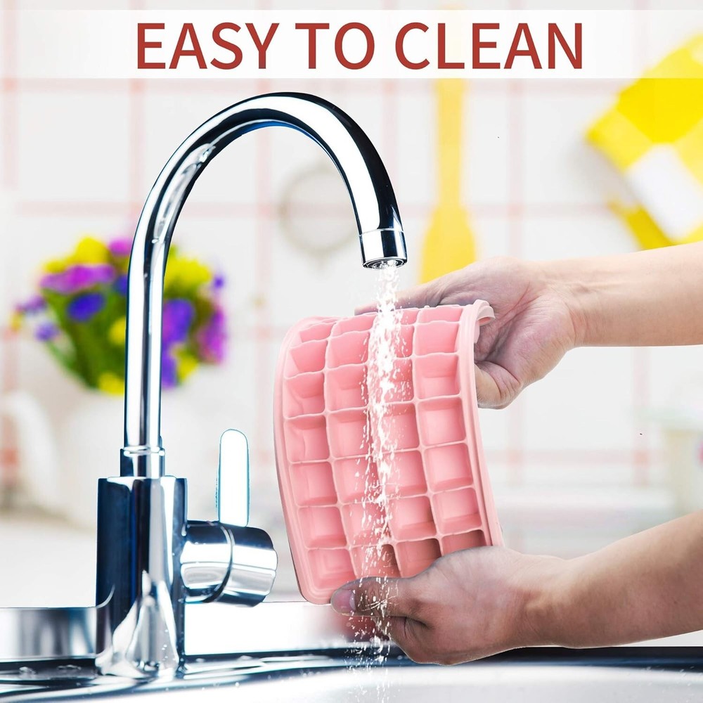 2 Pack Stackable Silicone Ice Cube Trays with Ice Bin & Scoop - Sanitary Storage