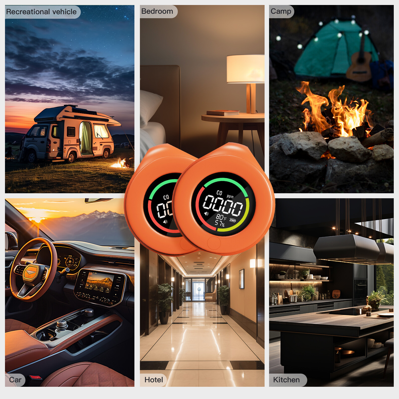 MOES Portable Carbon Monoxide Detector Temp/Humi/CO Sensor Alarm Outdoor/Indoor