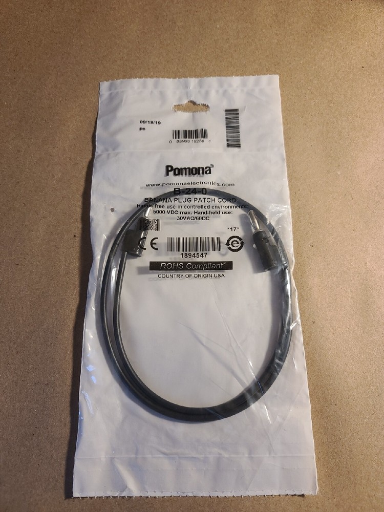 Pomona B-24-0 Banana Plug Patch Cord, Stackable, Black D500