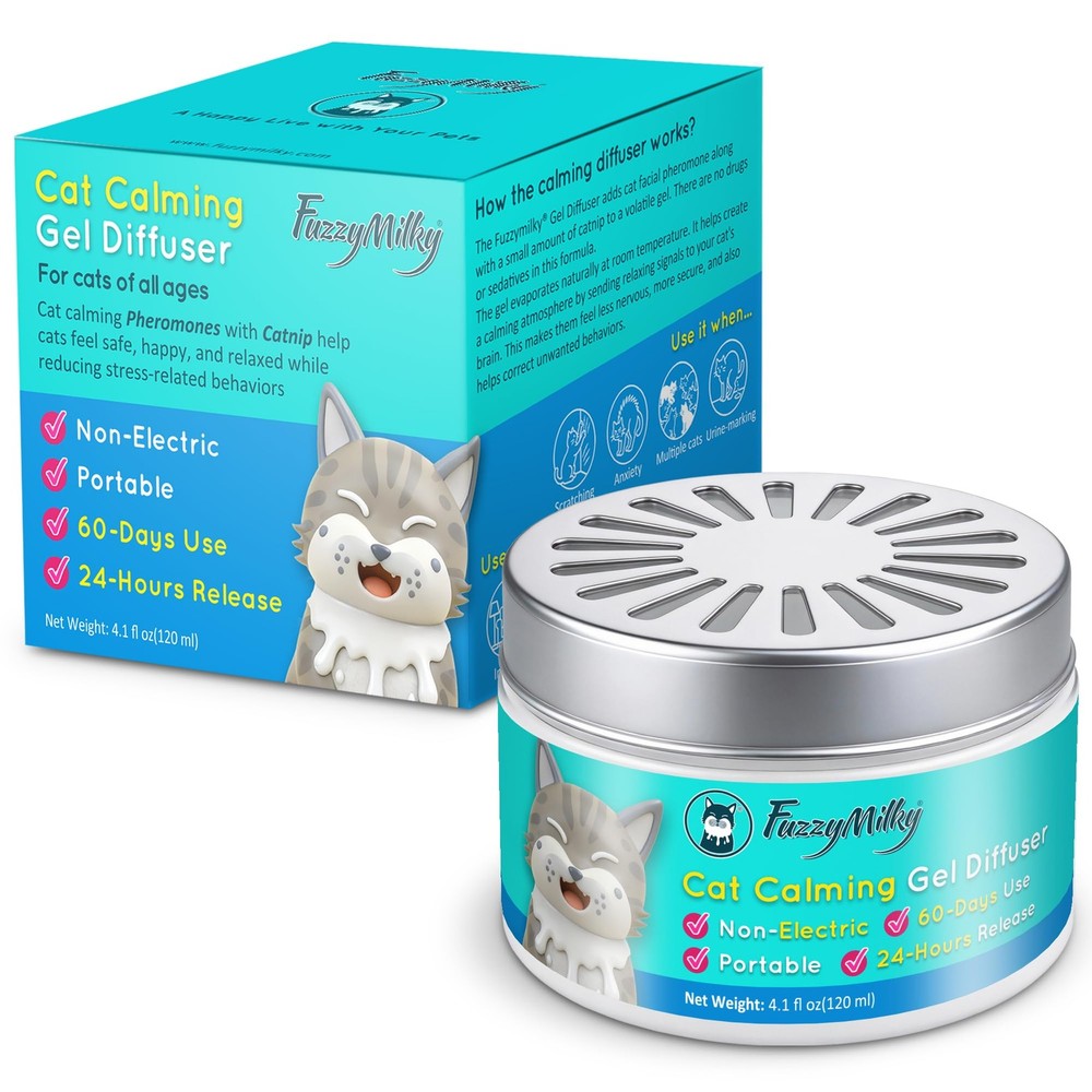 FuzzyMilky Cat Pheromone Calming Diffuser Gel, Unplugged Cordless Cat Calming...