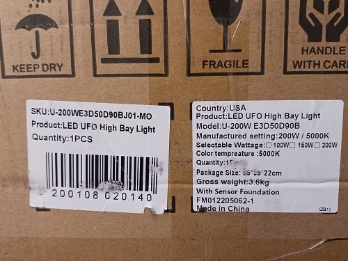 NEW U-200W E3D50D90B LED UFO High Bay Light – 200W