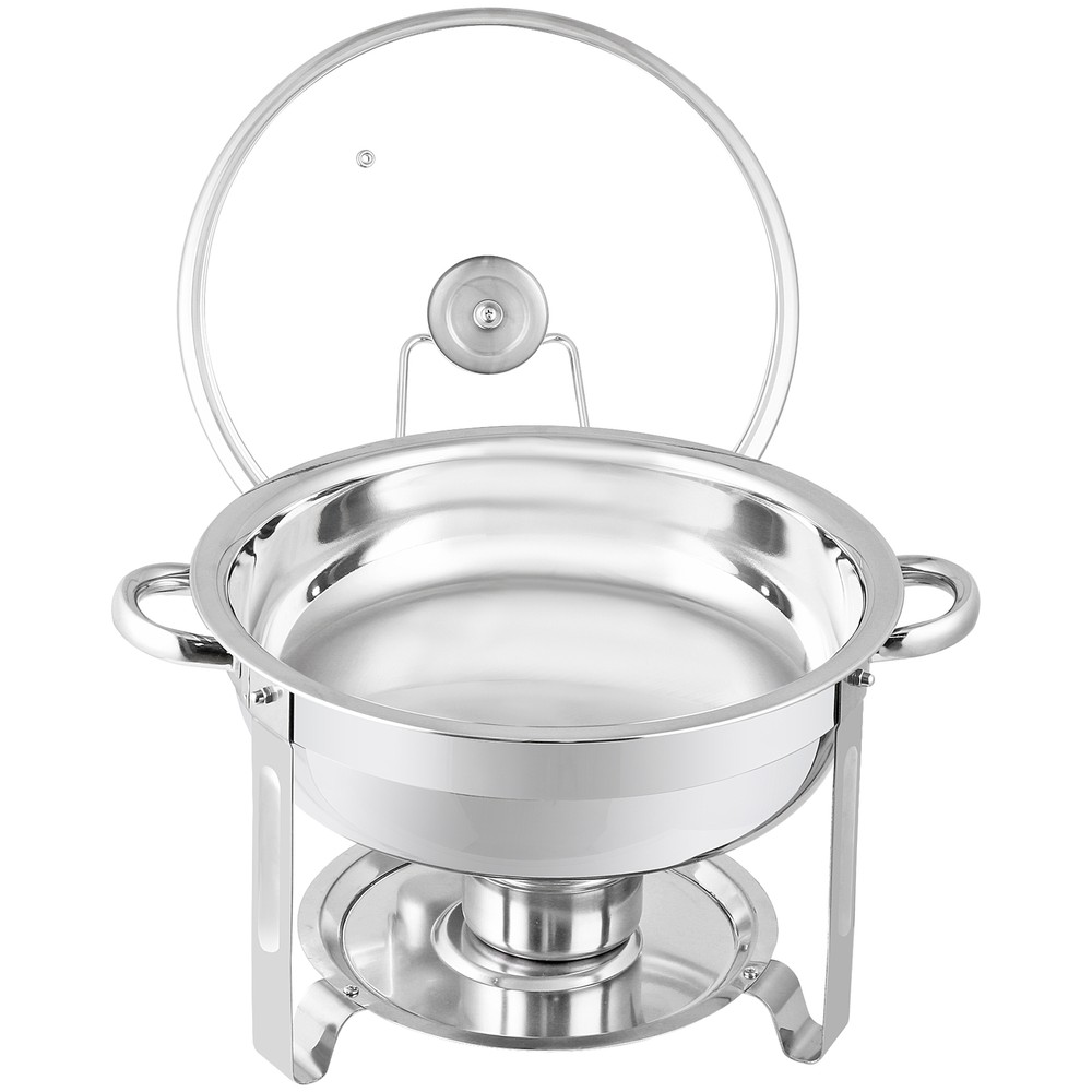 5 Quart 2Pack Full Size Chafing Dish Buffet Set Round Catering Warmer Set Silver
