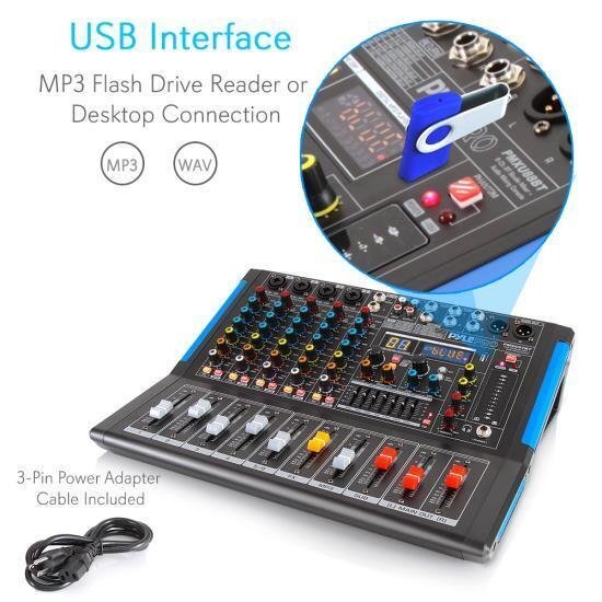 Pyle PMXU67BT Bluetooth 6 Ch. Studio DJ Controller Audio Mixer Console System