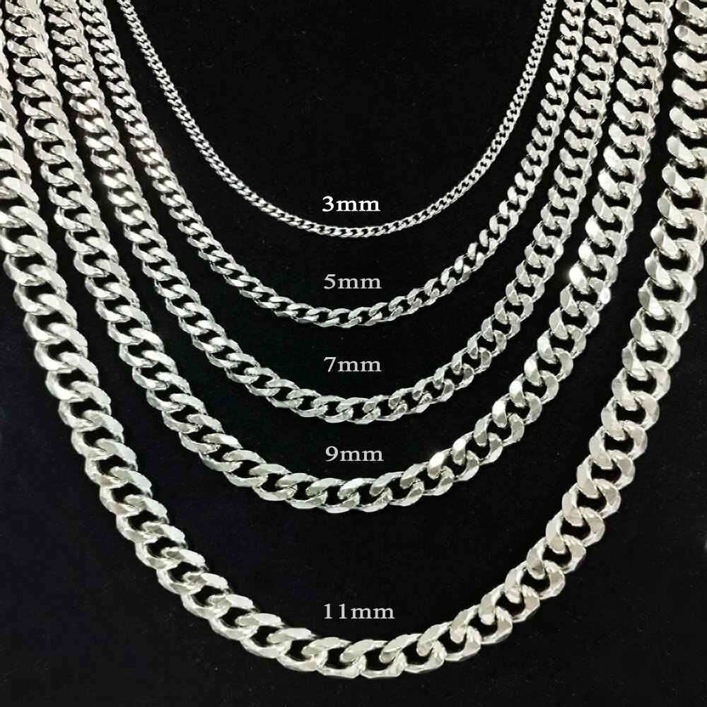16-30" Stainless Steel Silver Chain Cuban Curb Necklace 3/5/7/9/11mm Womens Mens