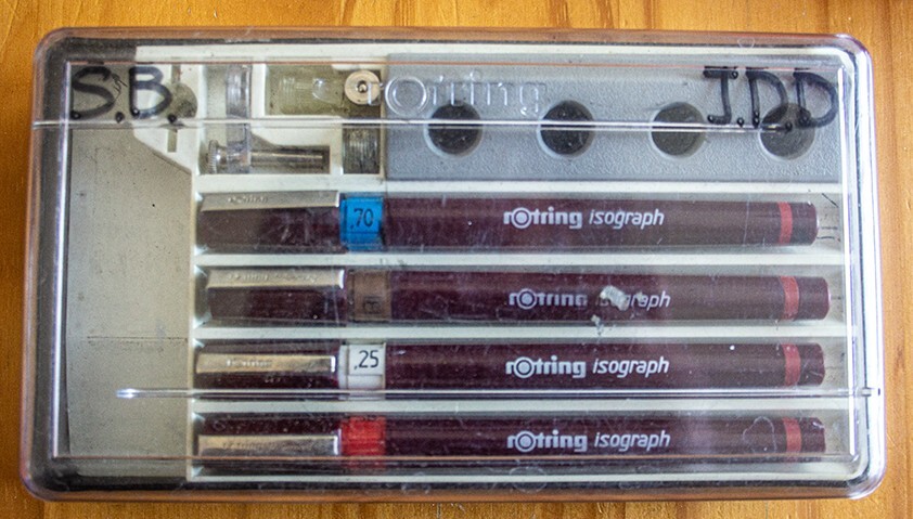 draughting pens and stencils