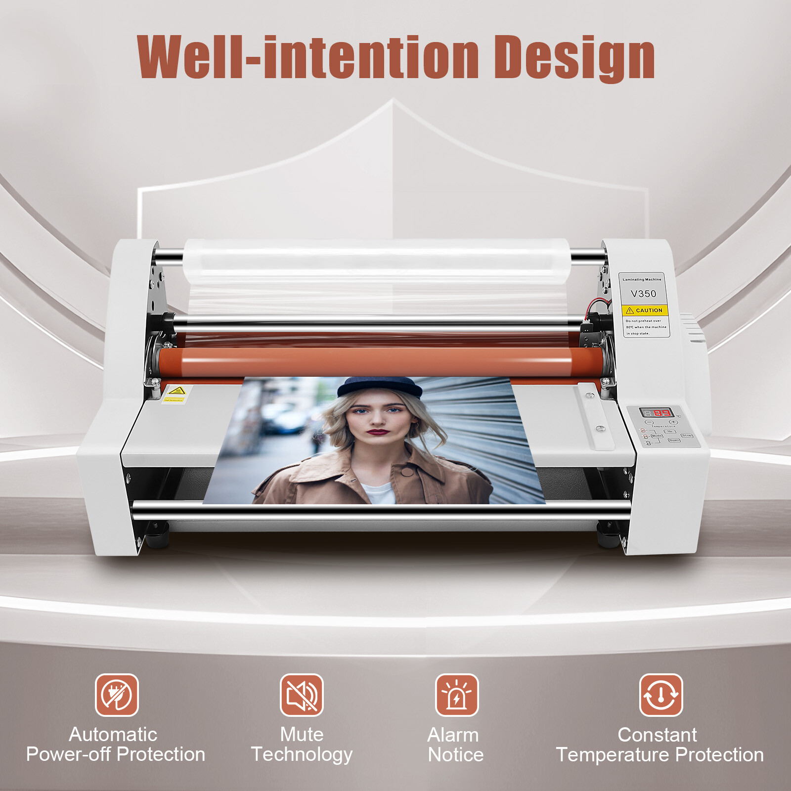A3 Laminator Machine, V350 13inch Hot Cold Roll Laminating Machine Four Rollers