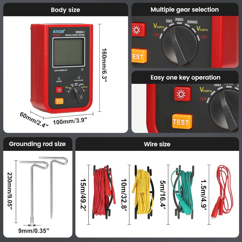3000A+ Digital Ground Resistance Meter - Precision Earth Tester