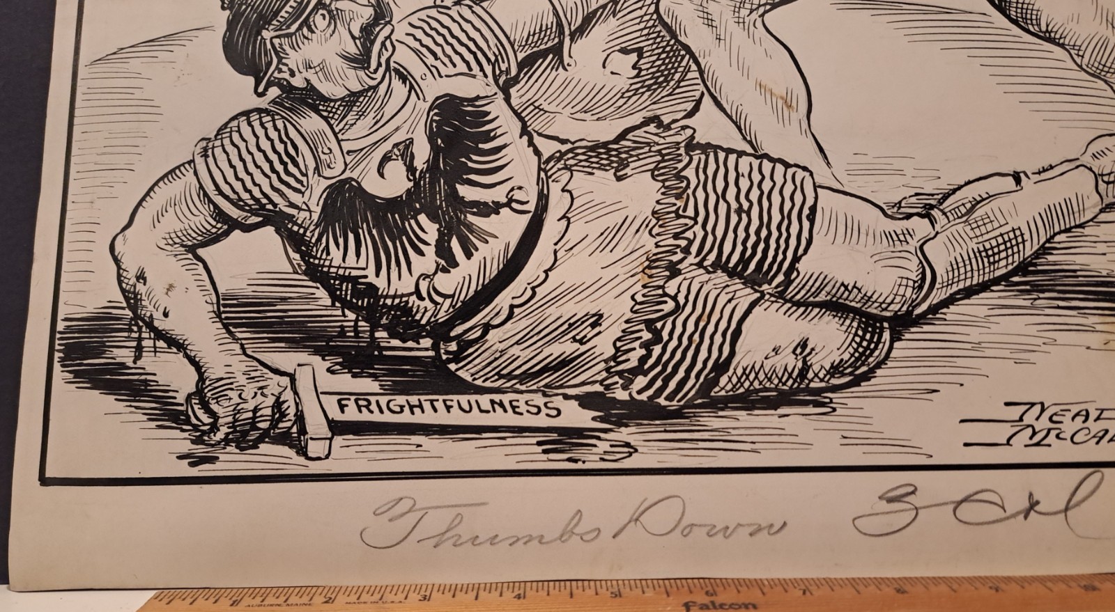 1918 WW I ORIGINAL HAND-DRAWN CARTOON NEAL MCCALL EVENING TELEGRAM PORTLAND OR