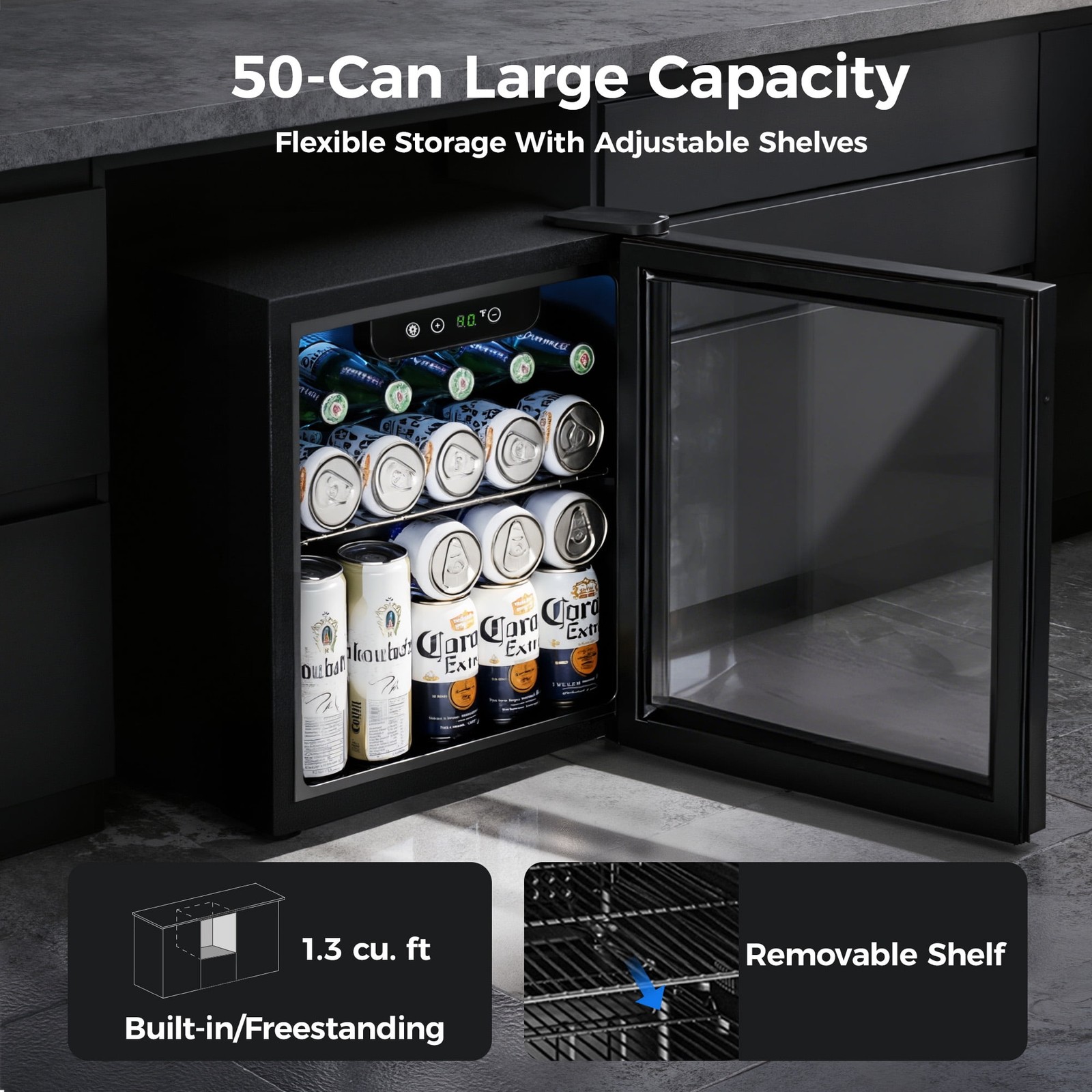 55 Cans Mini Beverage Refrigerator & Portable Beverage Cooler with Glass Door
