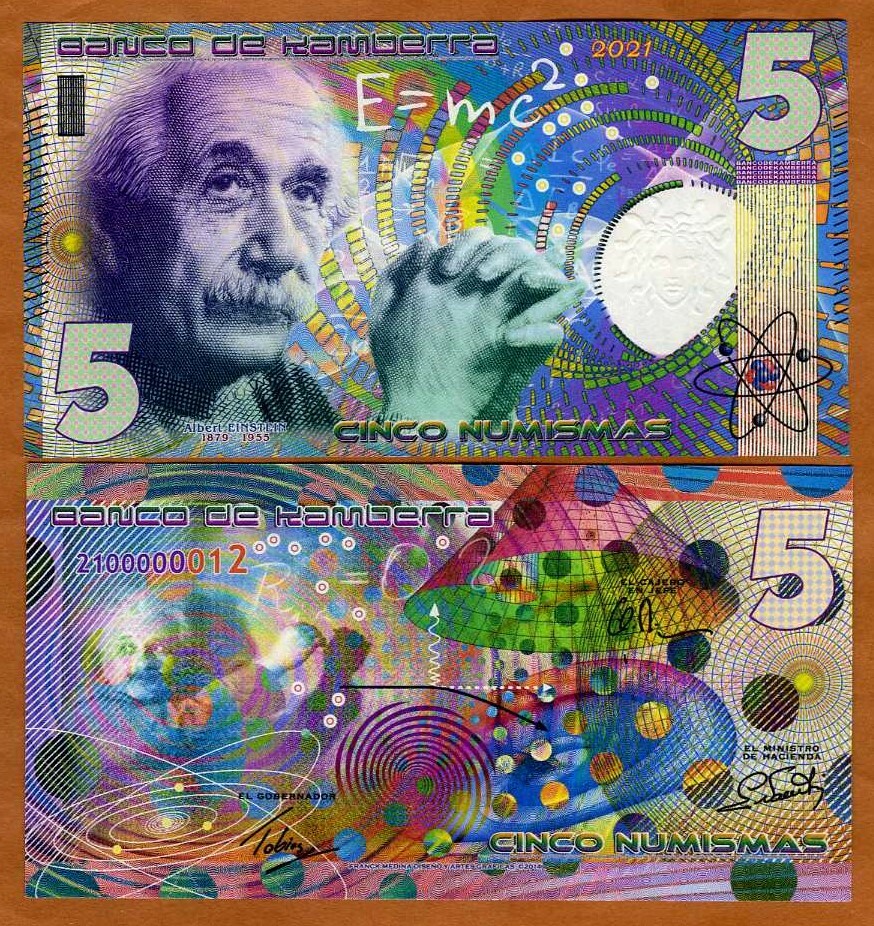 Kamberra, 5 Numismas, 2022, UNC Einstein, New issue, Completely redesigned