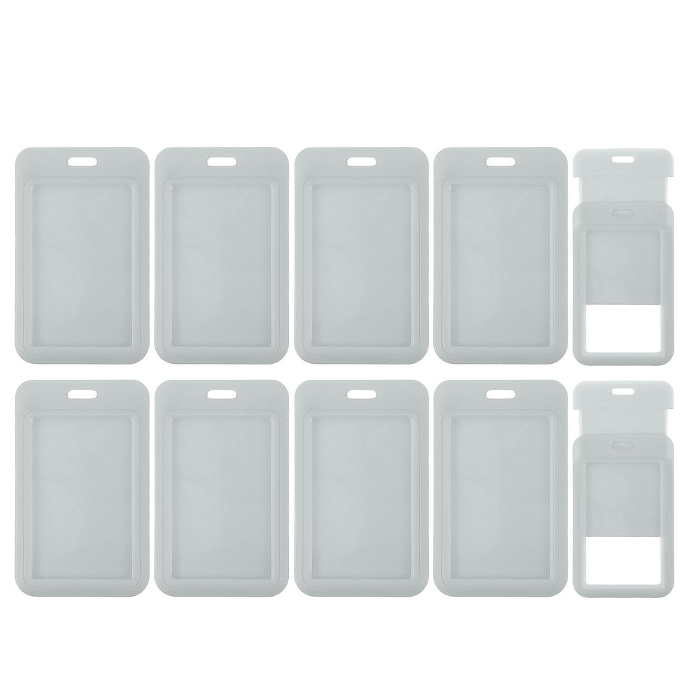 10 Pack Badge Holder, Plastic Vertical ID Protector Clips, Grey